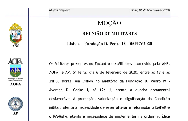 Moção Aprovada na Reunião de Militares 06FEV2020
